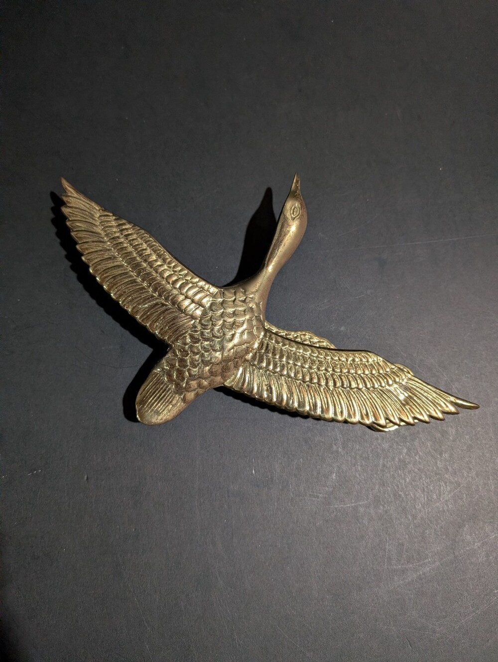 Vtg Solid Brass Flight Goose Duck Door Knocker Bird MCM Decor